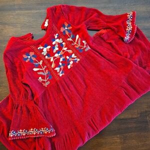 Red Embroidered Bohemian Dress Size Small